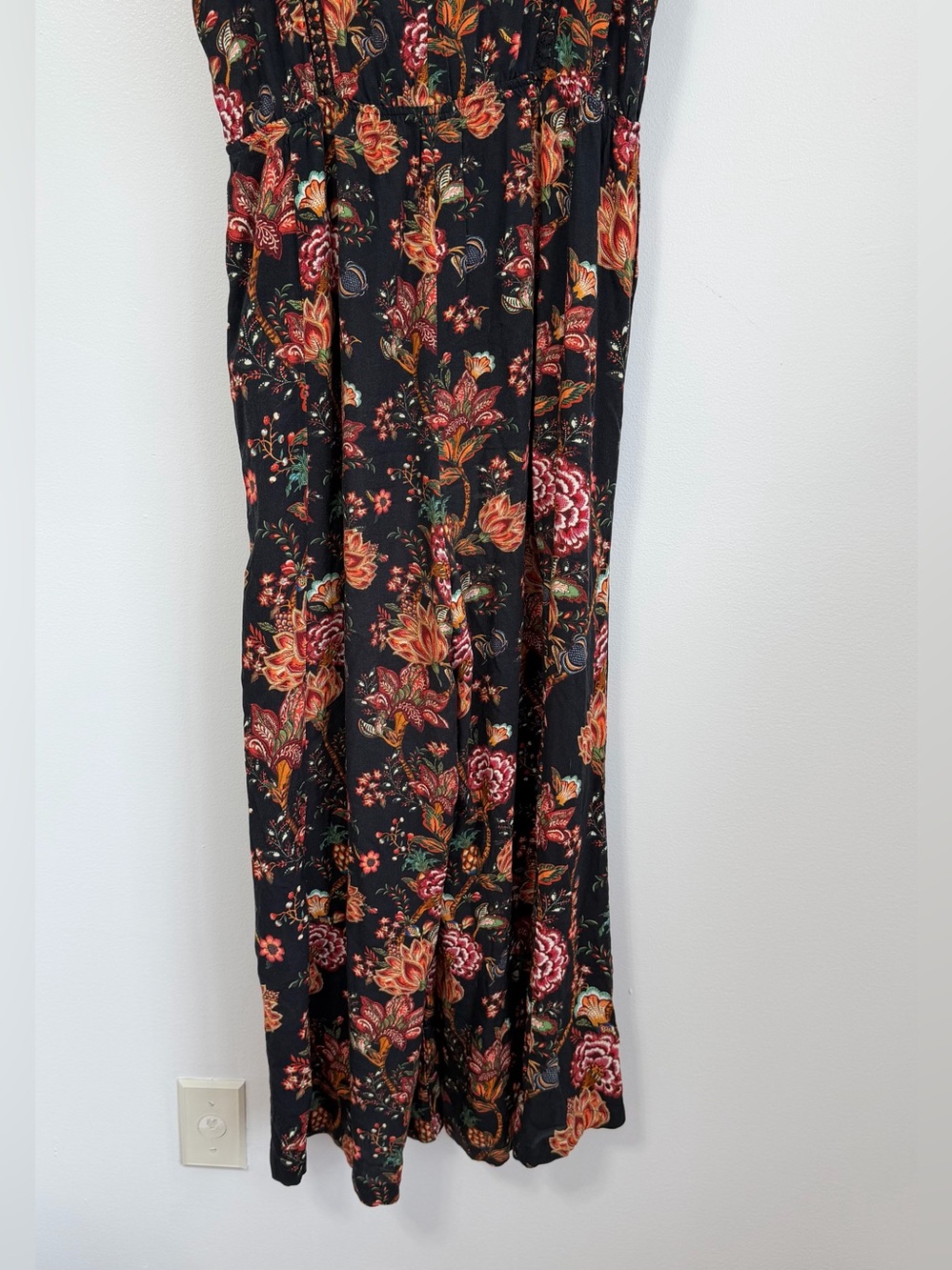 Farm Rio Lillian Wide-Leg Jumpsuit Black Floral Print Flutter Sleeve Lace Size S - Picture 5 of 16